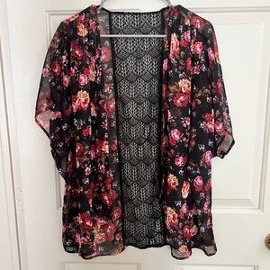 Large black and floral kimono